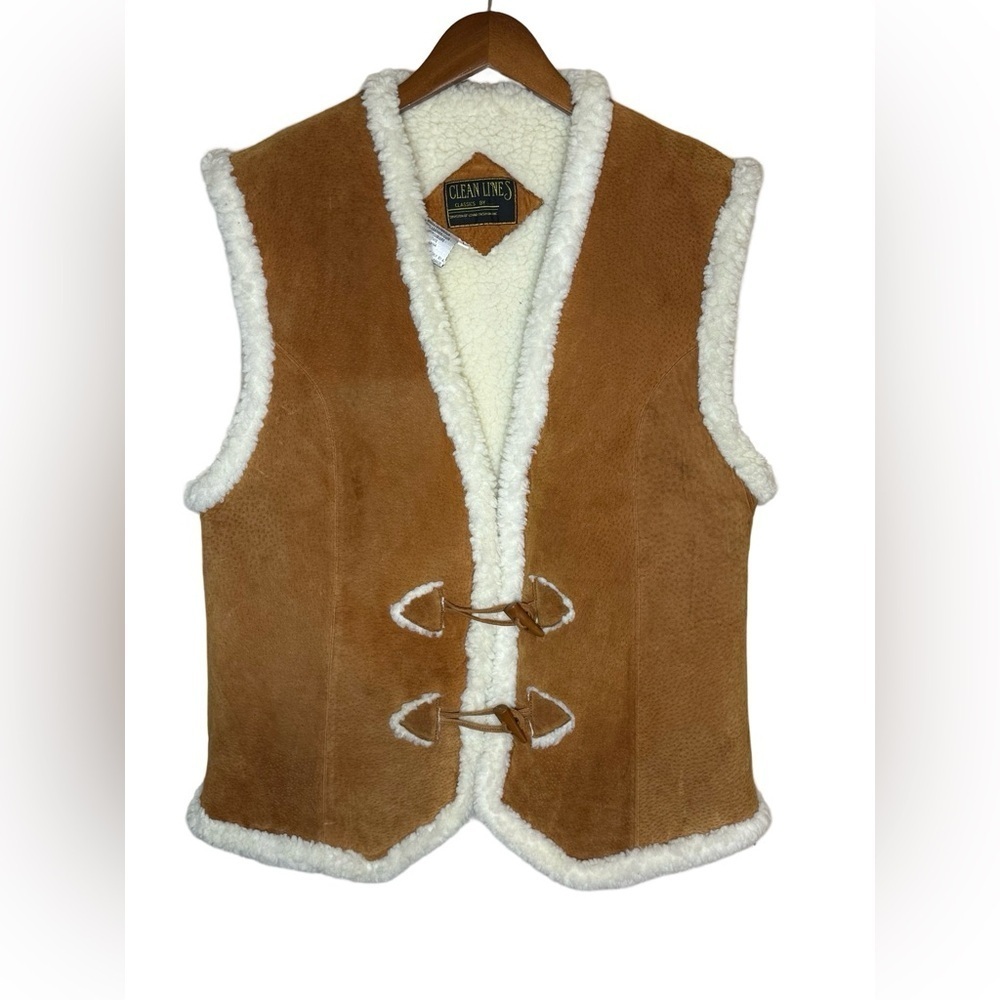 Clean Lines Suede Faux Shearling Vest Brown L Classic - Picture 4 of 10